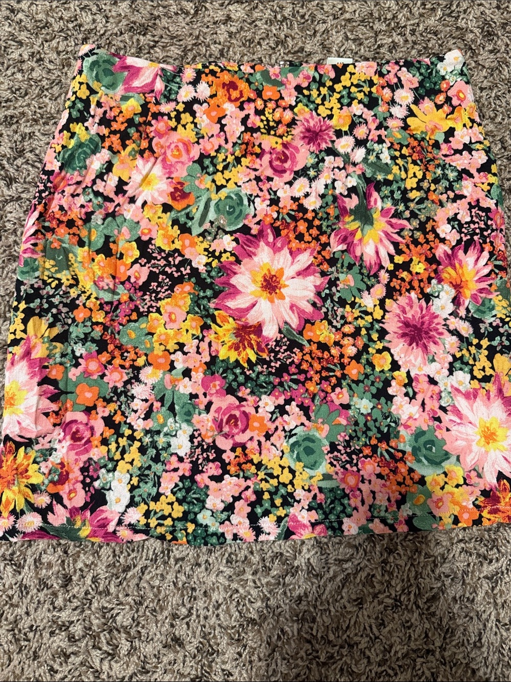 Floral Print A-Line Mini Skirt - Black Multi